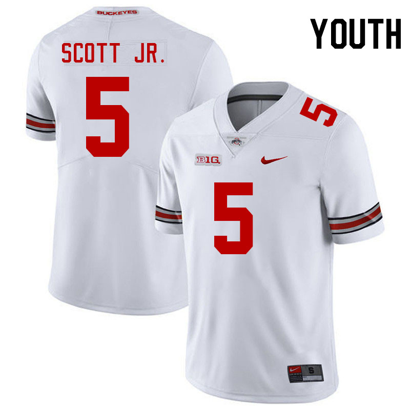 Youth #5 Aaron Scott Jr. Ohio State Buckeyes College Football Jerseys Stitched-White